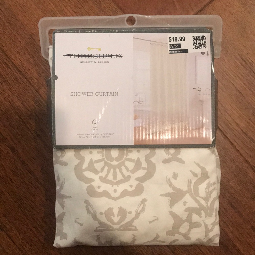 Threshold shower curtian in gray floral